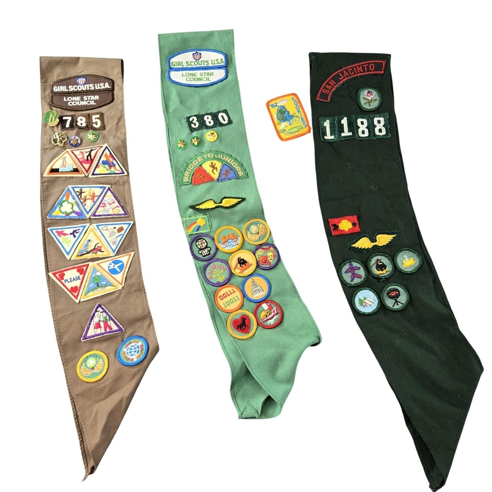 Vintage Girl Scouts U.S.A. Bundle Girls One Size‎ Multicolor Scarf Patchwork